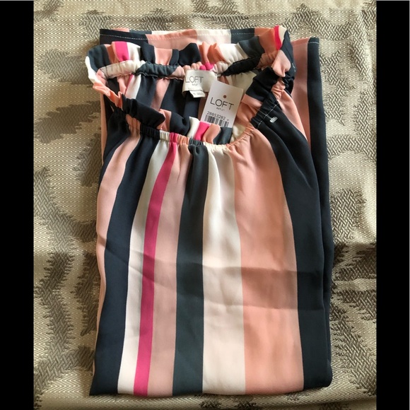 LOFT BOUQUET SMOCKED RUFFLE STRIPED SHELL Size XS - Picture 13 of 15